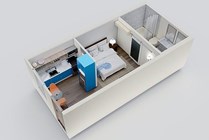 Explore this beautifully designed studio apartment with its efficient use of space and modern amenities.